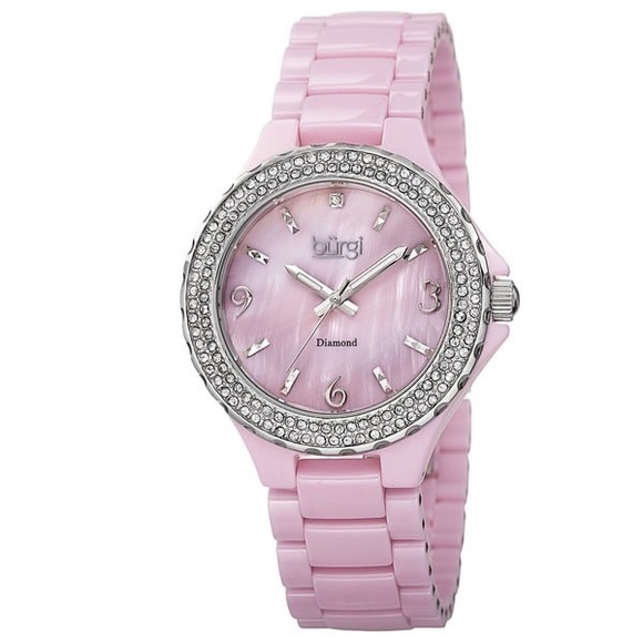 Burgi Diamond Ceramic Mother of Pearl Watch - Picture 1 of 8